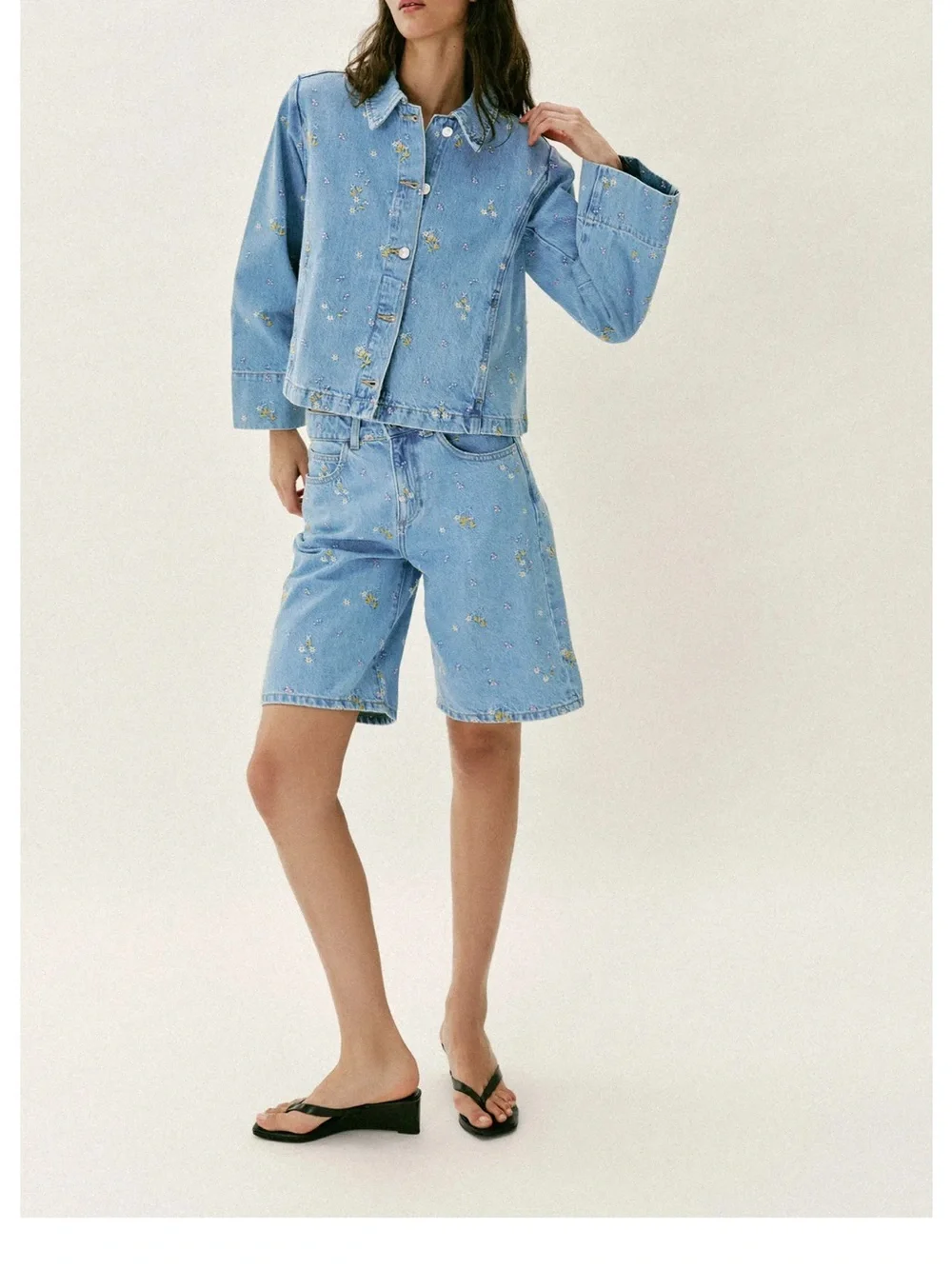 Zara embroidered floral denim jacket